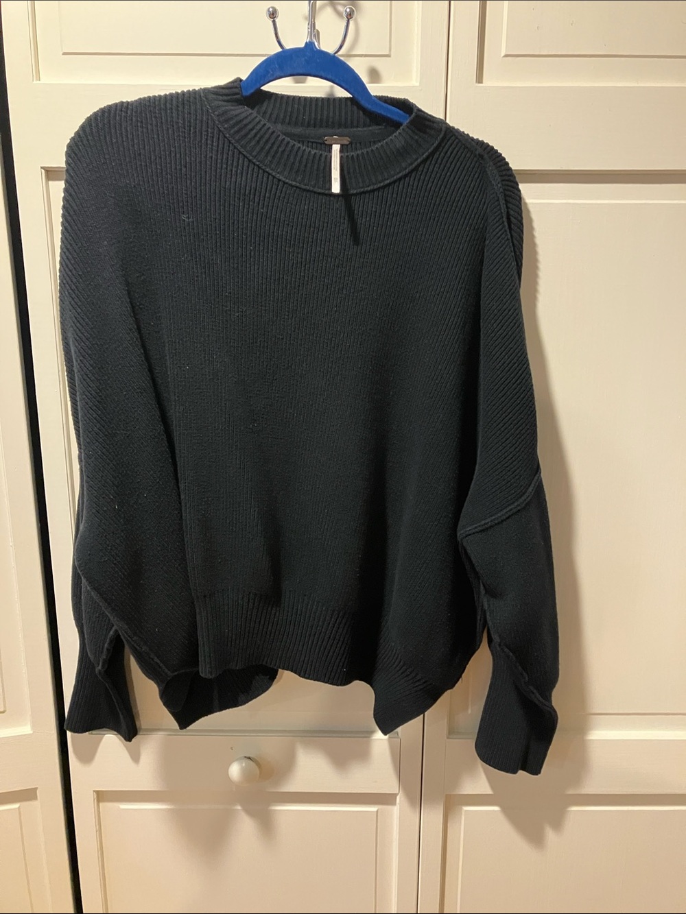 Free People Black Ribbed Crewneck Sweater